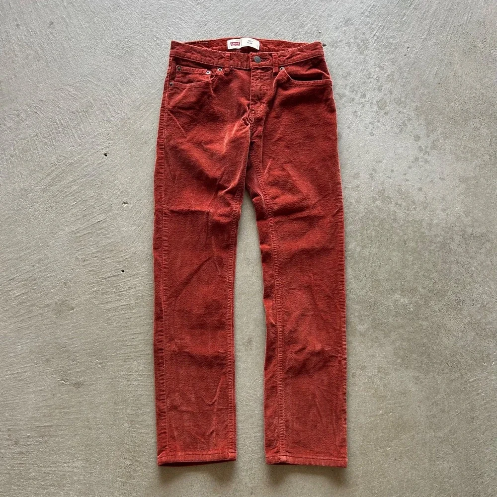 Vintage Levis 511 Corduroy Pants Size 16 Reg 28x28 Orange Slim Fit Straight Leg